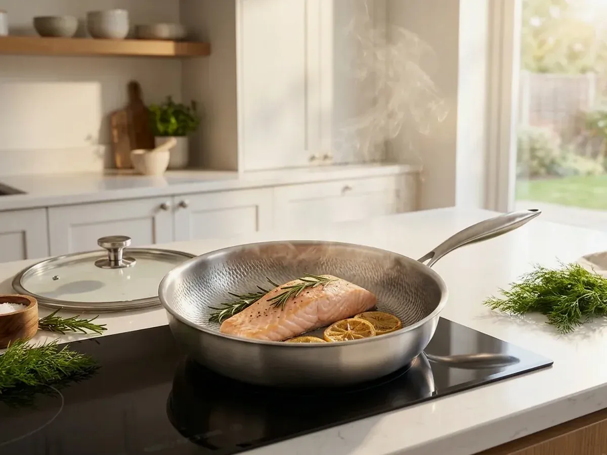 High-heat searing on the Joyhnny 11-Inch Pure Titanium Skillet